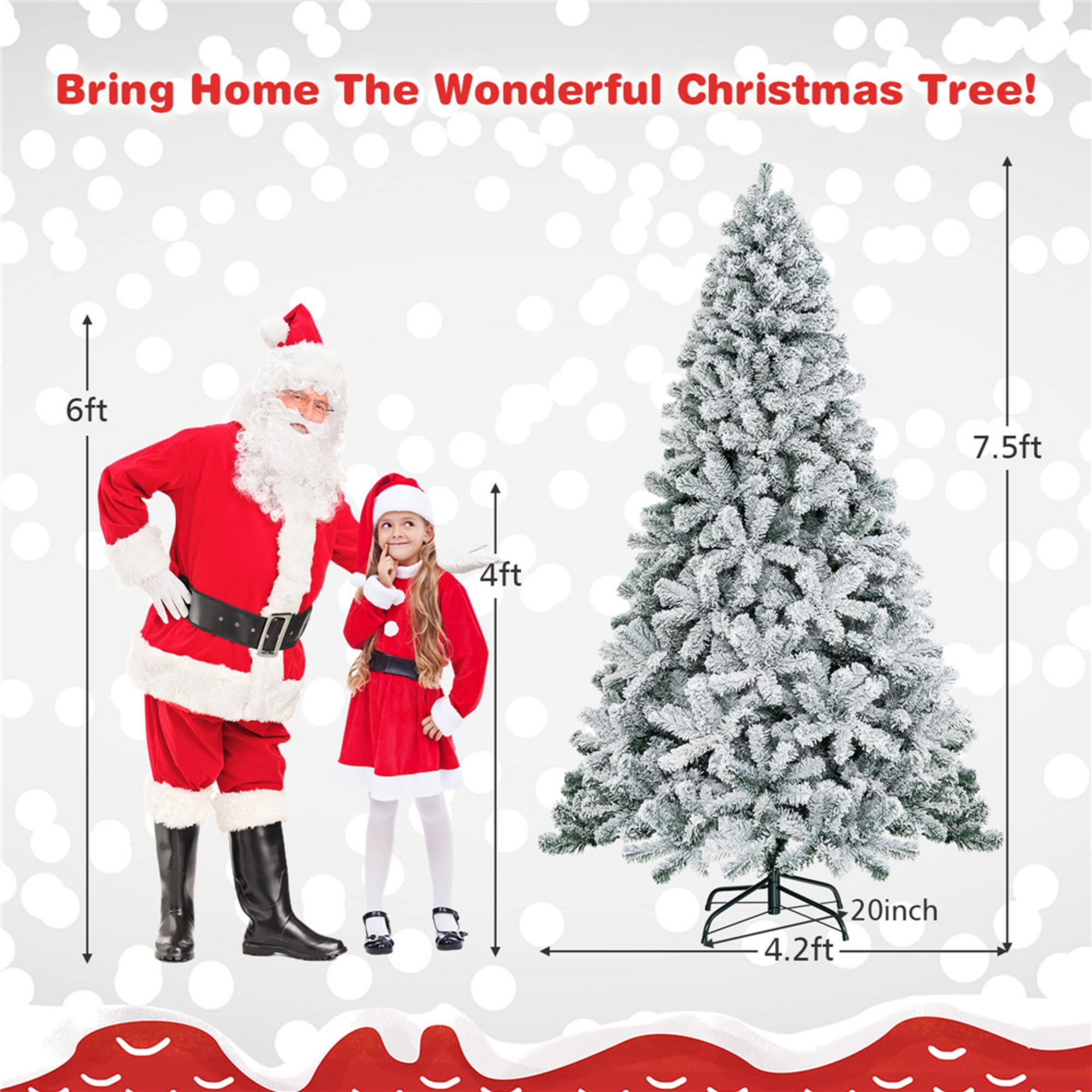 Costway 7.5ft. Unlit Snow Flocked Artificial Christmas Tree